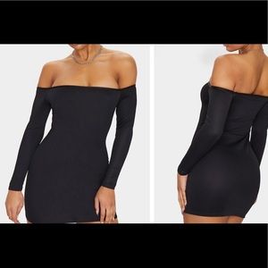 Black bodycon off the shoulder dress